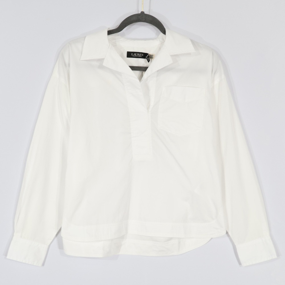 Lauren Ralph Lauren Popover Blouse Women S White Classic Preppy Career $125 NWD